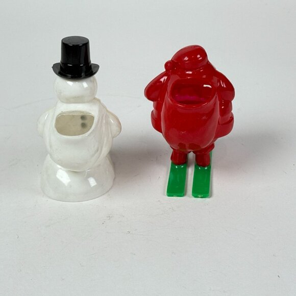 Vintage Rosbro Plastic Snowman Santa Planter Duo Skier Christmas Display Decor - Picture 2 of 14